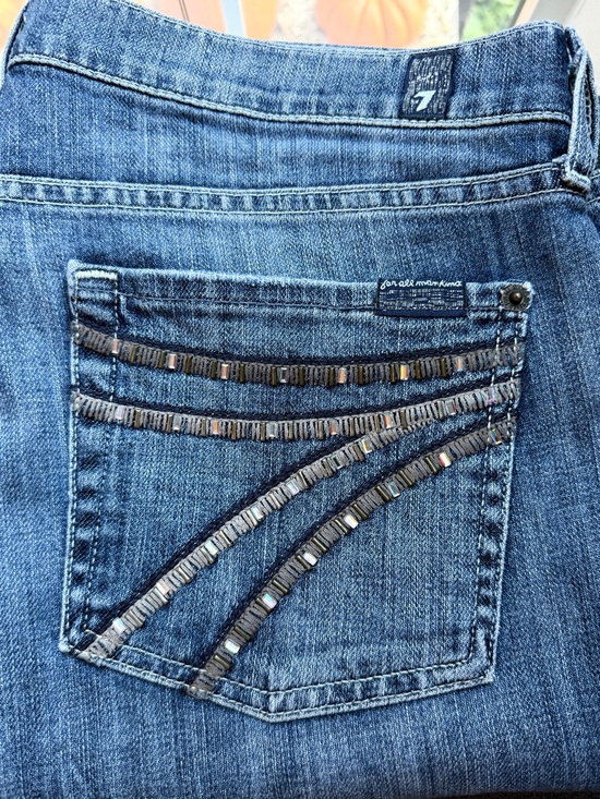 7 For All Mankind Denim - Vintage 7 For All Mankind Dojo Flare Jeans 32 Crystal Embellished Pocket USA Y2K